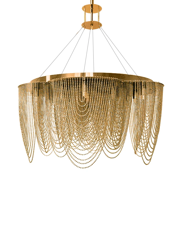 

Postmodern Chrome Golden Chain Chandeliers Flower Design Ceiling Lighting Fixture Novel Art European Designer Hanging Lamp