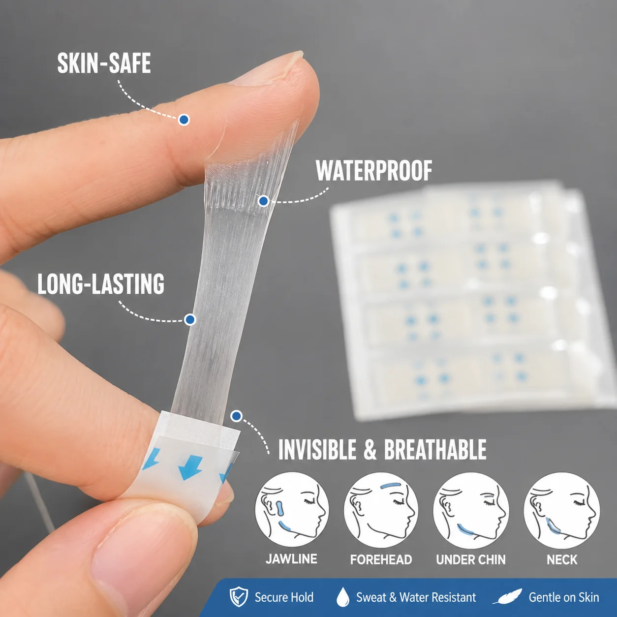 120pcs Face Lifting Adhesive Strips Quick Skin Tightening Wrinkle Reduction V-Shape Cheek Lift Invisible Fine Facial Line Strips