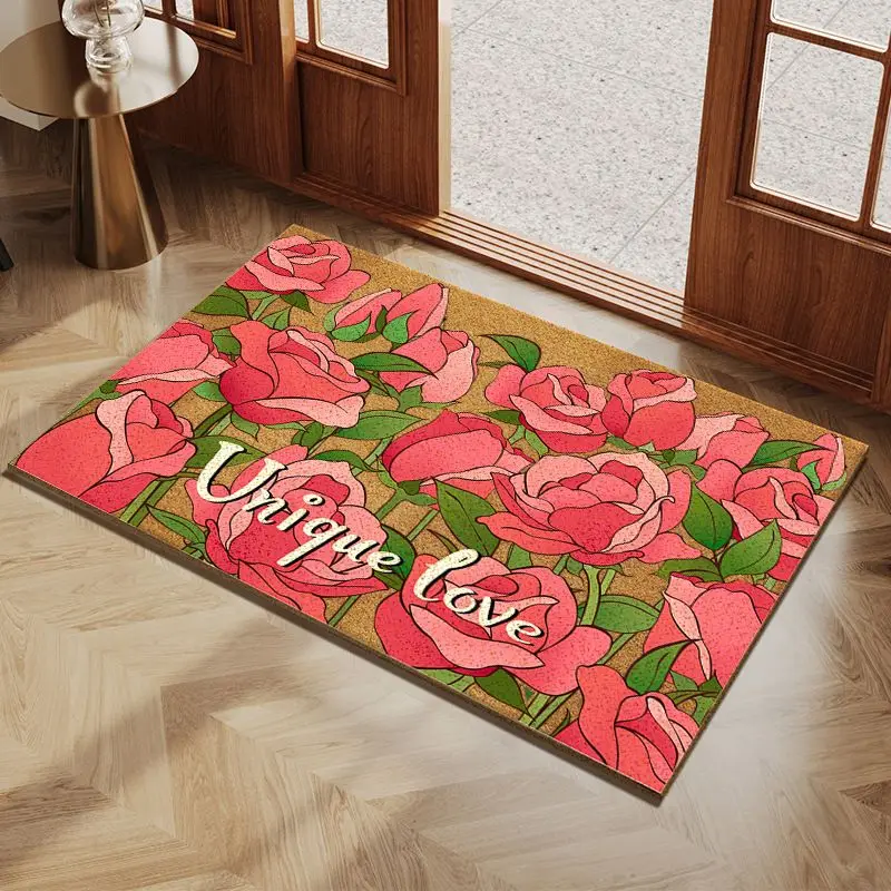 VIKAMA Purple Tulip Doormat New Start Growth Flower Welcome Mat Non Slip Soft Floor Rug for Front Door Entryway Spring Floral