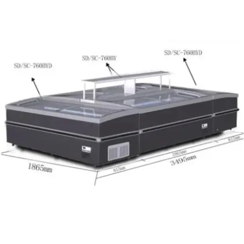 جزيرة عرض معدات التبريد الجمع بين جزيرة الفريزر الزجاج المحمولة ضاغط خارجي انزلاق الباب المرآب أبواب مزدوجة