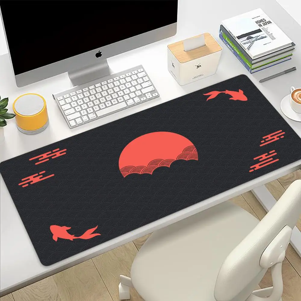 Japanese Mousepad Koi Desk mat Minimal Japan Mousepad Gold Blue Anime Aesthetics XXL Gaming Deskmat Nature Large Mouse Pad 90x40