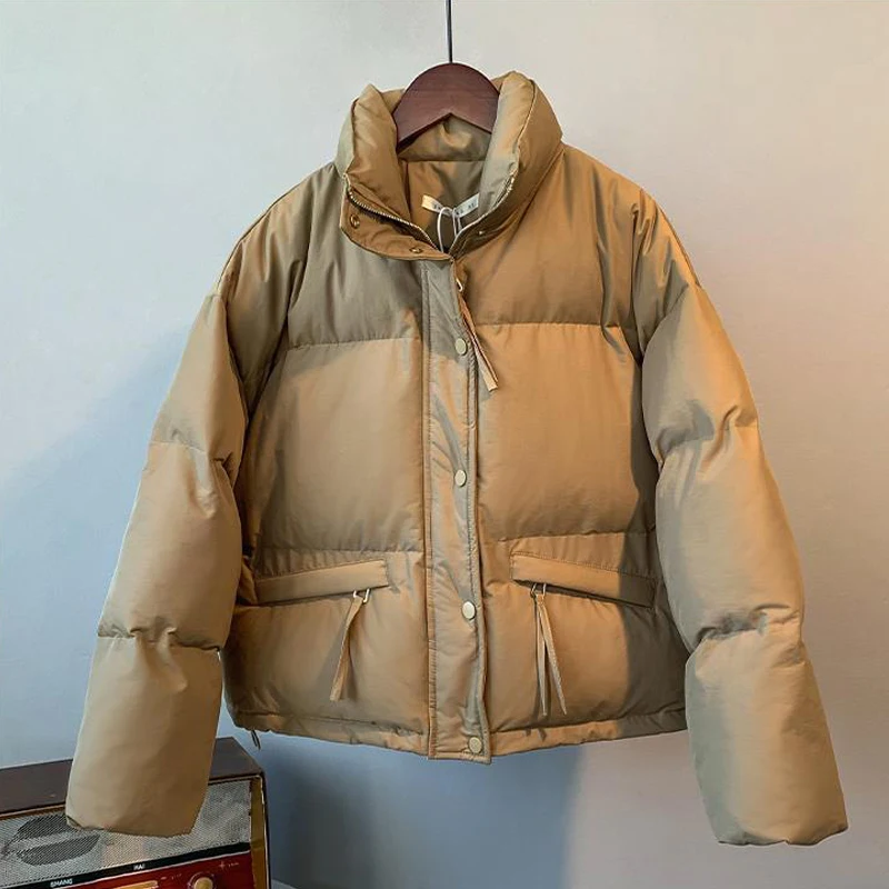 FIGOHR-Veste en duvet et coton pour femme, manteau court, poches avec fermeture éclair, solide, épais, chaud, hiver, 2024