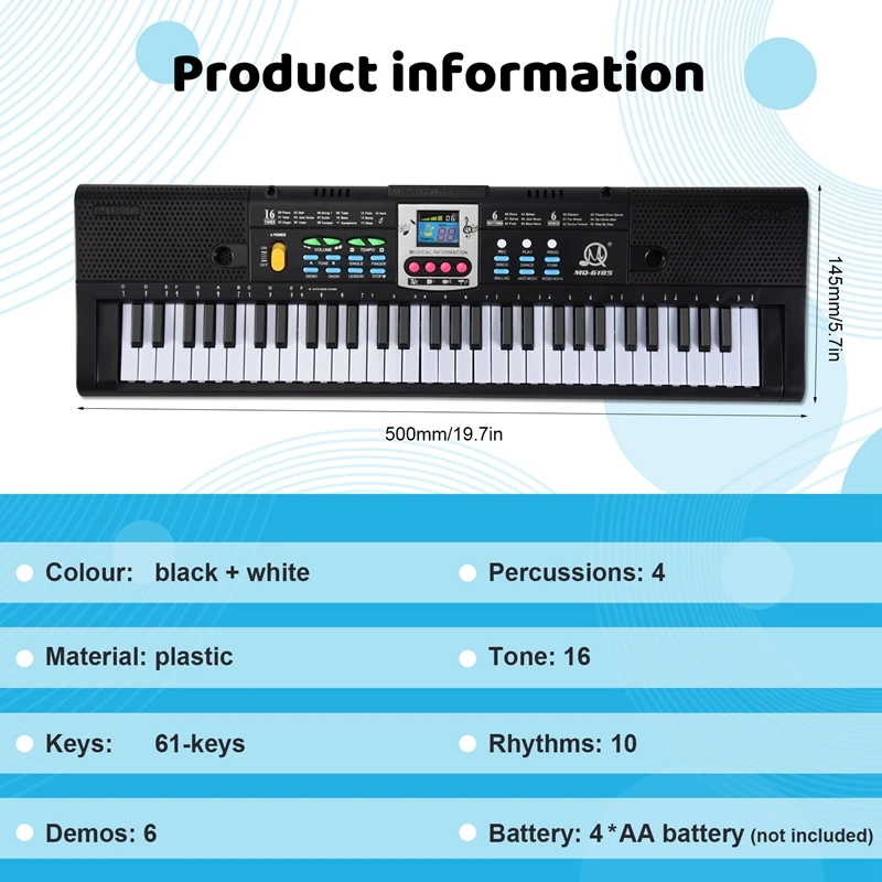 MQ 61 Keys Electronic Piano Digital Music Electronic Keyboard Musical Instrument Gift With Microphone For Kids Beginners