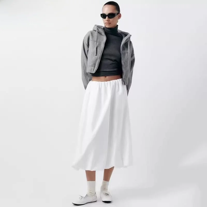 

Spring 2024 High Waist Midi Skirt Faionable Loose Versatile f-length Gown Ele A-line Silhouette Classic Color