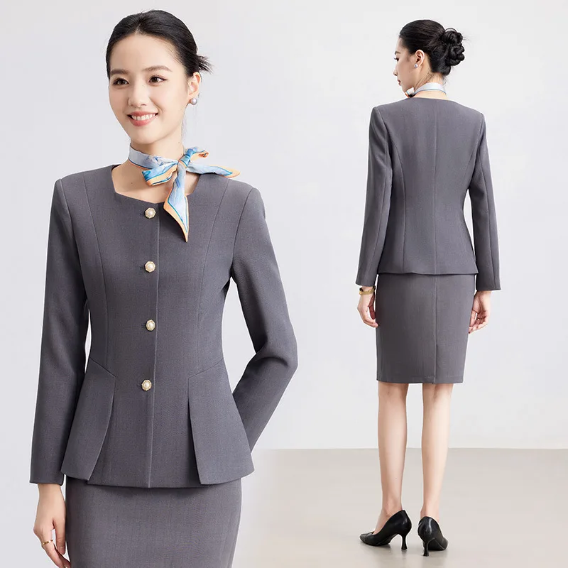 2025Spring and Autumn Suit Jacket for Women, Elegant Professional Outfit, Short Skirt, Long Skirt, Pants Set, Hotel Attendant Wo