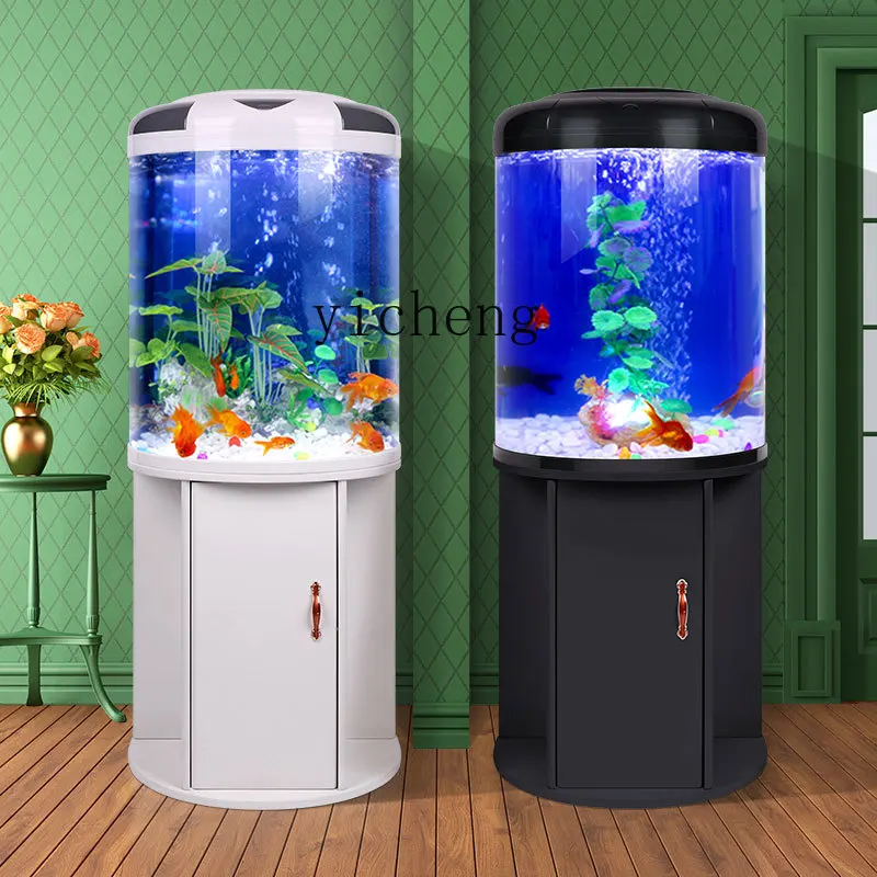 

LSL living room semicircular aquarium cylindrical small water-free goldfish tank modern household with cabinet floor