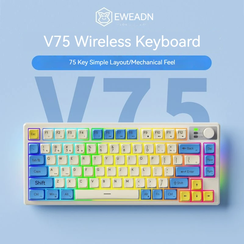 

EWEADN Wireless 2.4G+BT Rechargeable Silent Keyboard, with Multimedia knob, RGB Backlit, Suitable For Office, Esports, Home Use
