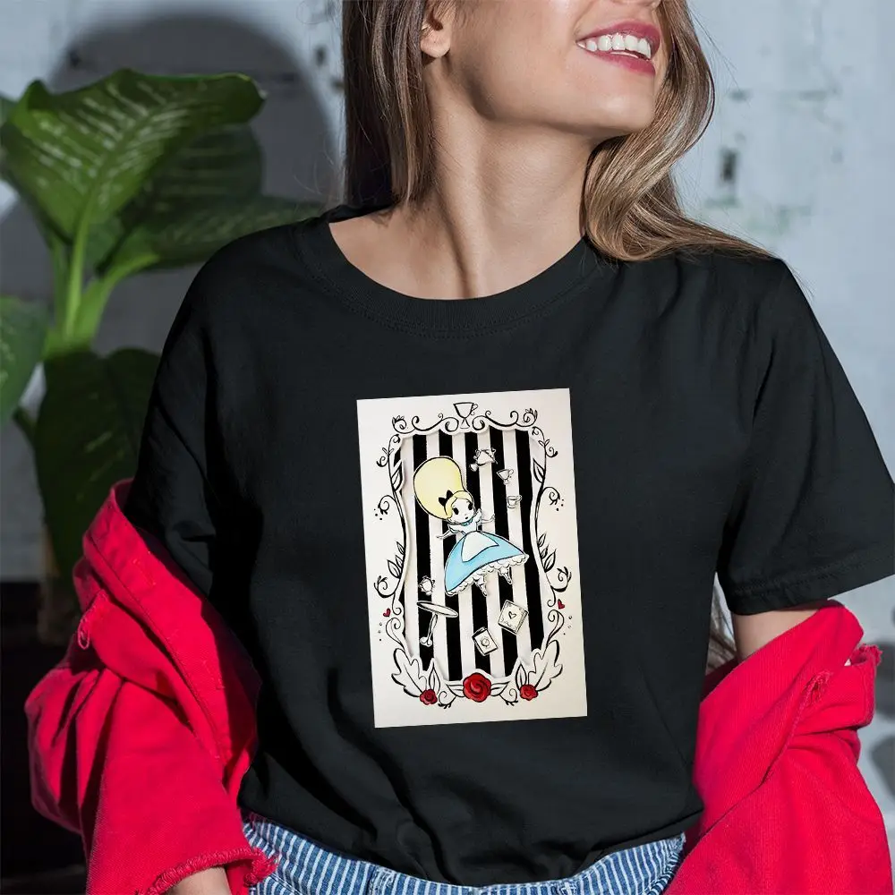 تي شيرت Alice in Wonderland كبير الحجم برقبة دائرية فضفاض ومريح وغير رسمي من القطن الخالص للآباء والأطفال #4