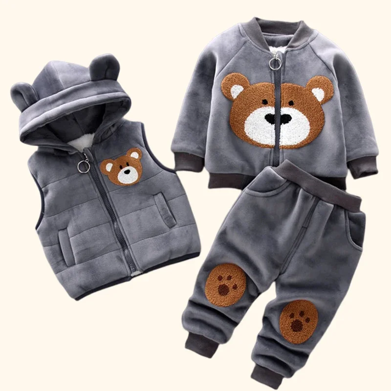 

3Pcs Set Children Clothing Thicken Warm Hooded Outwear Children Sets Three-Piece Outfits Toddler Costume Suit Kids Clothes