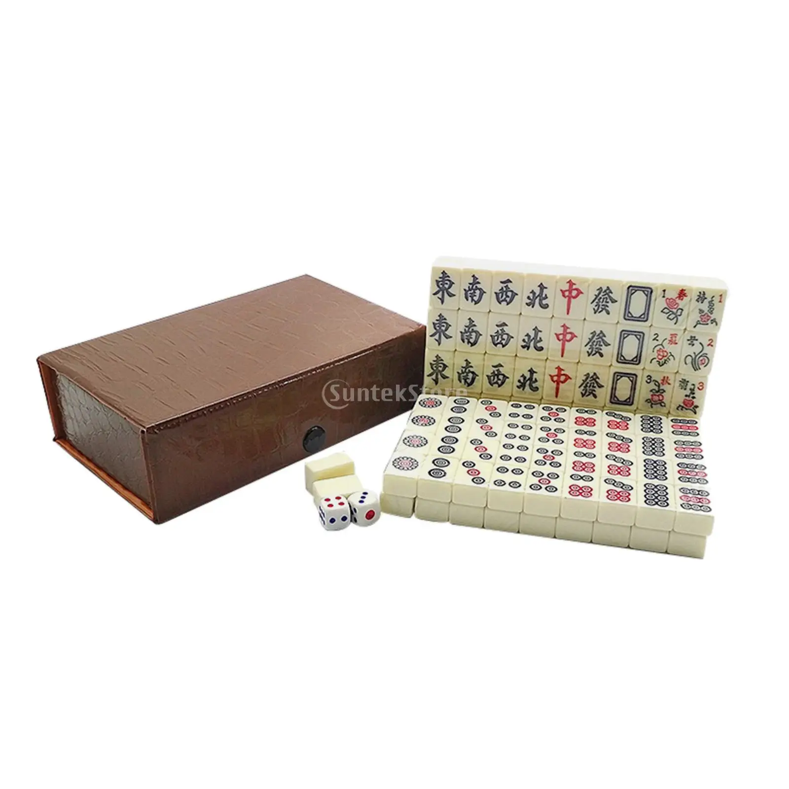 Mini Mahjong Traditional Chinese Version Game Set with Portable Wodoen Box Mah-Jongg Travel Family Leisure Time