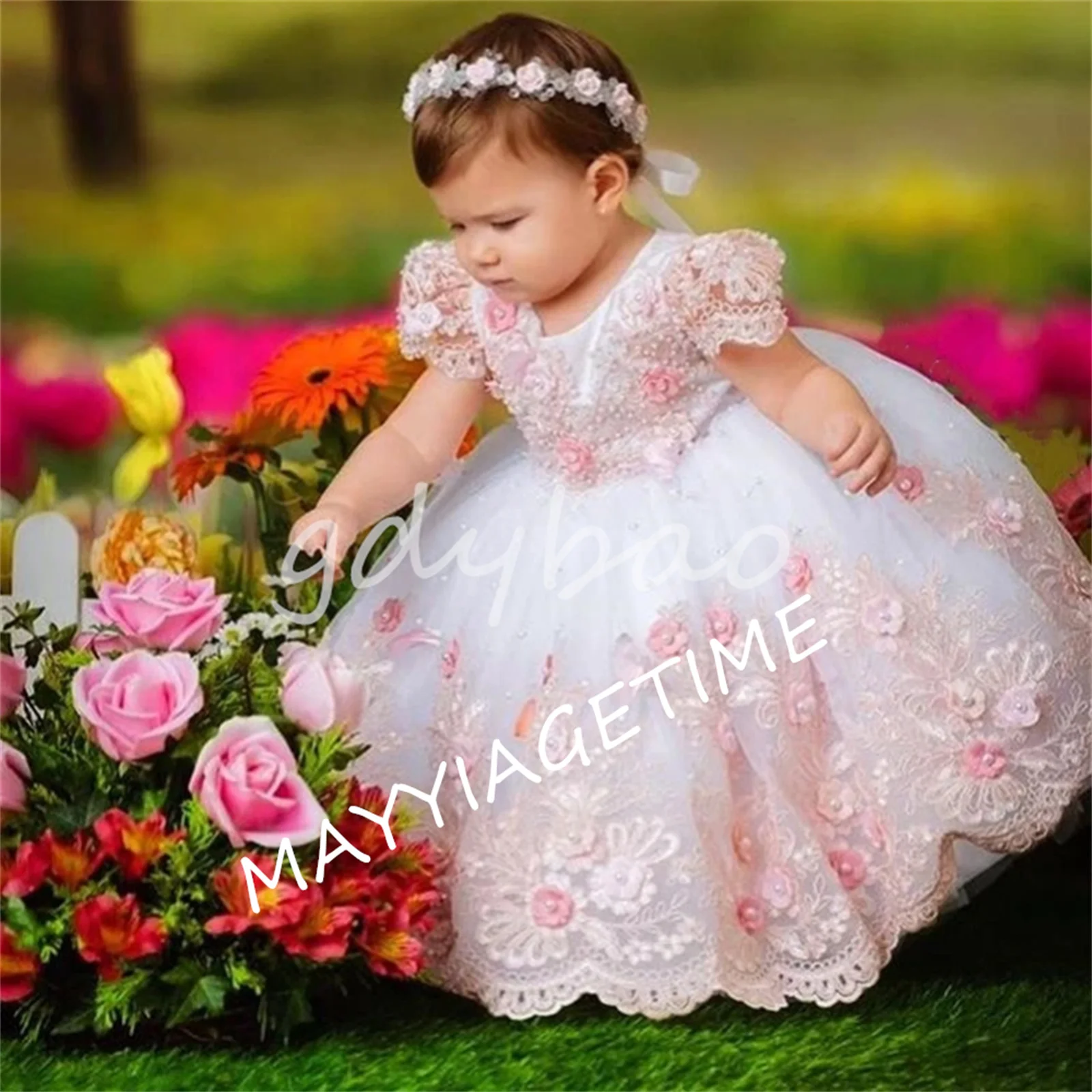 Baby Mädchen Geburtstags kleid Spitze Perlen Säugling Tutu Kleid Prinzessin Blumen mädchen Kleid Mütze Ärmel lange Weihnachts kleid