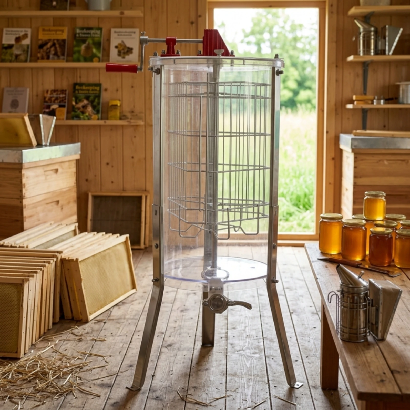 

2 Frame Manual Honey Extractor Adjustable Legs Hand Crank Honey Centrifuge Beekeeping Gear for Farm