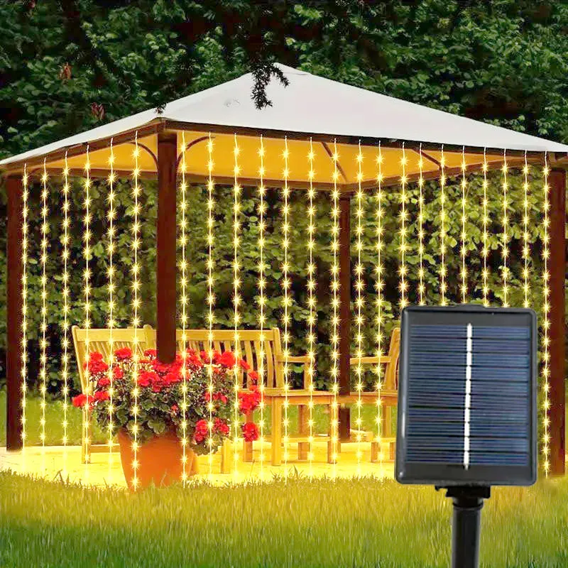 

LED Solar String Lights Outdoor Gazebo Curtain Fairy Holiday Garland Lamp Party Garden Balcony Christmas Wedding Decoration