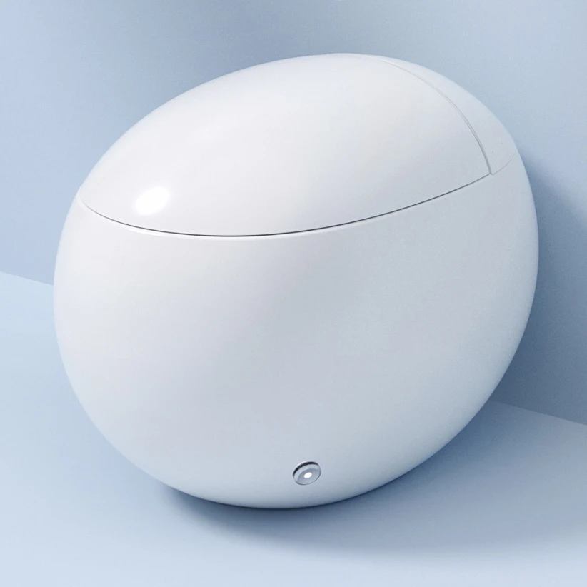 

Smart Ceramic Electric Toilet S-Trap Egg-Shape Elongated Floor Mounted Remote Control Included Automatic Operation Seat Heating