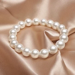 Fashion Elegant Elastic White Pearl Bracelet For Women Men Wedding Banquet Stretch Bracelets 6-12mm Beads Handmade Jewelry Gift