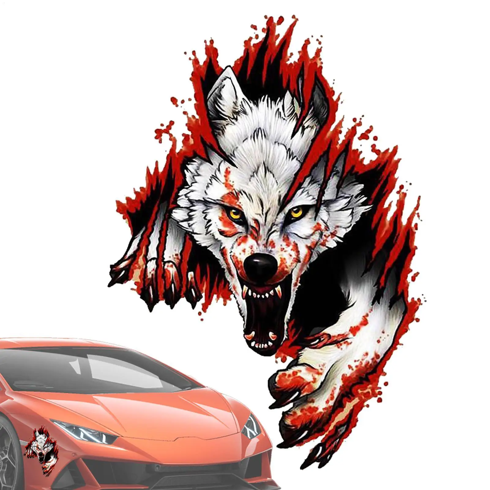 Fun Wolf Head Pattern Car Stickers Waterproof PVC Decals Auto Body Window Decor for Truck SUV RV Pickup Exterior Styling
