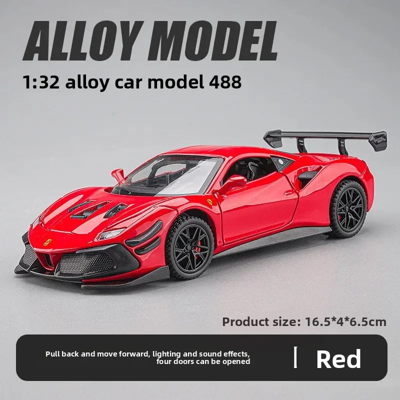 รถสปอร์ต F488 รุ่นจำลองสูง 1:32 ผลิตจากโลหะผสม พร้อมเสียงและไฟ มีระบบดึงหลัง ของสะสม ของเล่นเด็ก ของขวัญ A570