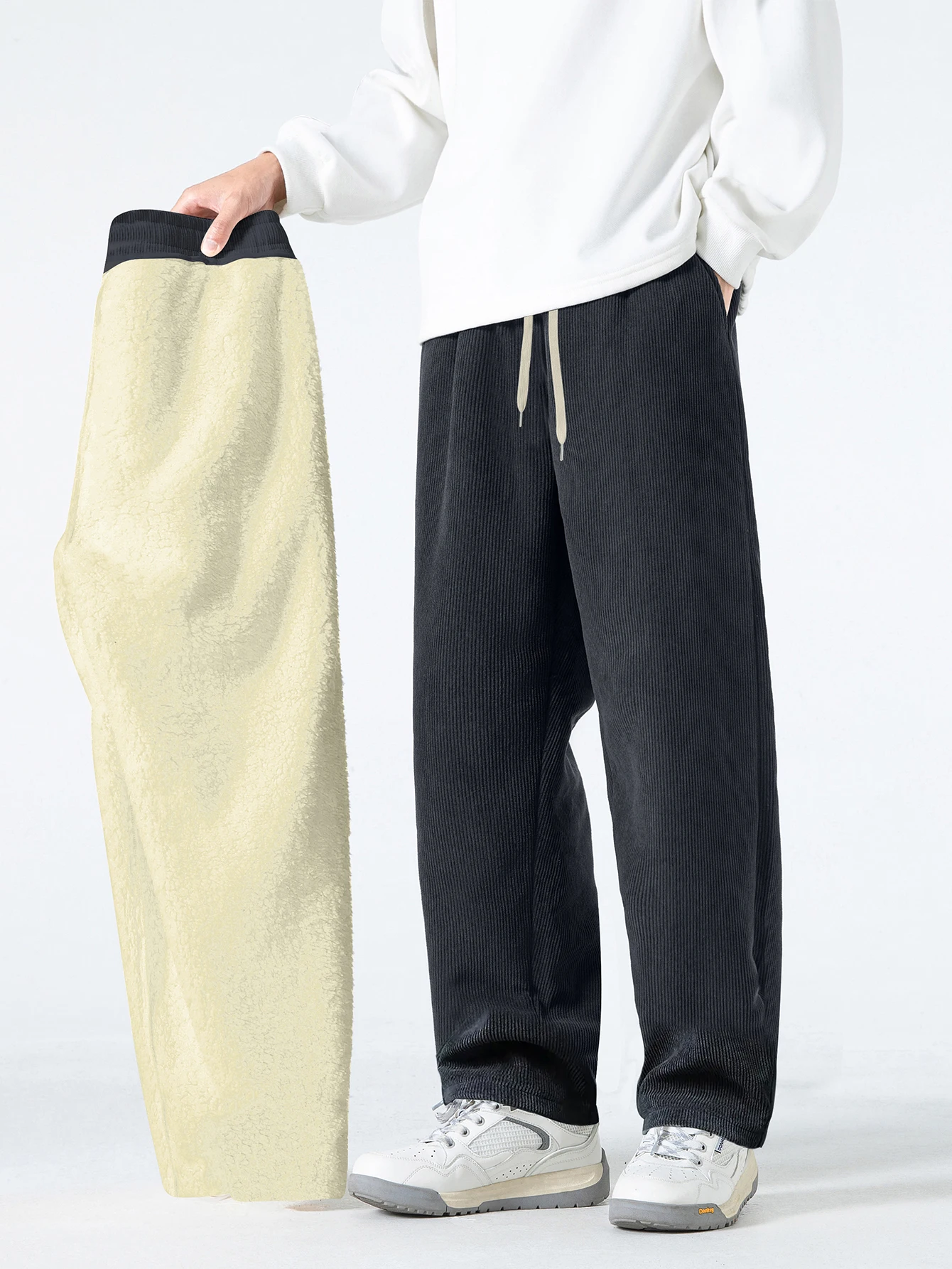 

Men's Warm Corduroy Pants - Fleece Lined, Elastic Waist & Baggy Fit, Lightweight Ideal for Winter Daily Casual, Outdoor Fashion