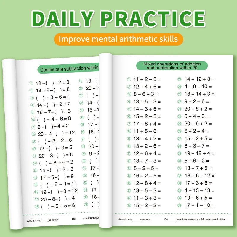 Mathematics Improvement Aids, Addition and Subtraction from 10 to 100, Daily Math Practice Books for Children, Improve Calculation Skills, Early Education Practice Books, Horizontal and Vertical Addition and Subtraction Practice Books for Students, Thinking Training, Learning Supplies, Handwritten Math Practice Books Suitable for Children Aged 3+ and Above view 4