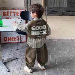 Spring Autumn Boy Suit Striped shirt+pants Set Kids Tracksuit Child Outfit Student Suit Children's Clothing