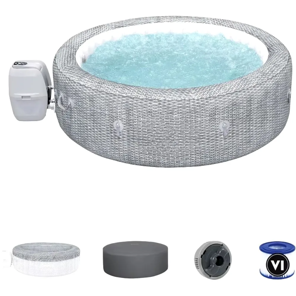 Sicily AirJet 7 Person Inflatable Hot Tub Round Portable Outdoor Spa with 180 Soothing AirJets and Insulated Cover, Gray