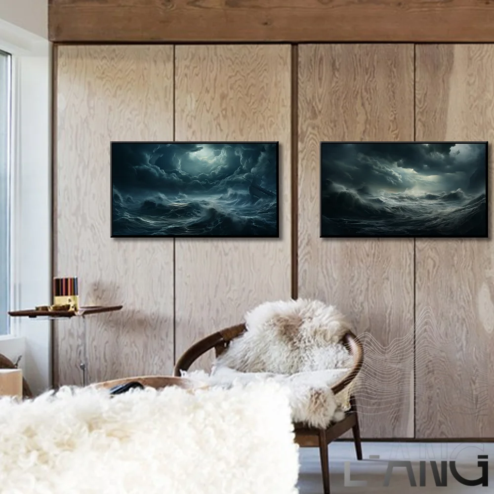 

Ocean Wave Tsunami Abstract Retro Art Landscape Decoration Poster Living Room Bedroom Study Decoration Wall Picture