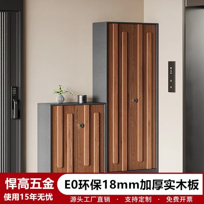 Solid Wood Shoe Cabinet Large Capacity High Storage Locker with Password Lock for Corridor Entryway Porch Wall Mounted