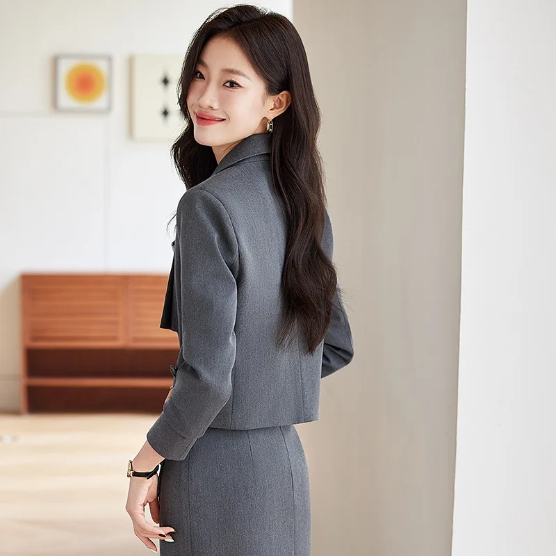 Gray Professional Suit for Women2024New Style Interview Commuting Formal Wear Petite Suit Dress Set