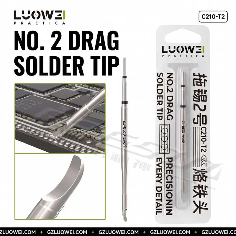 LUOWEI C210-T2 Drag Solder Tip No. 2 Blade-shaped Fast Heating And Efficient Soldering for Mobile phone PCB Soldering Tool