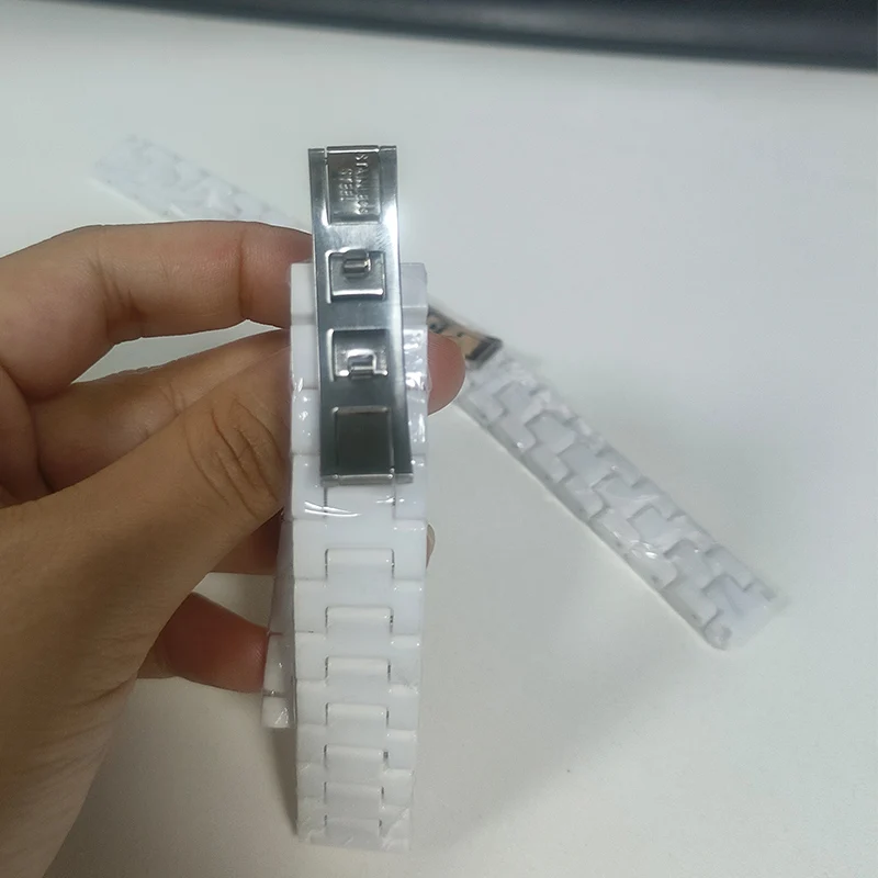 White Ceramic Watchband Watchstrap Wristband Bracelet with Stainless Steel Buckle for Women Men14mm 16mm 18mm