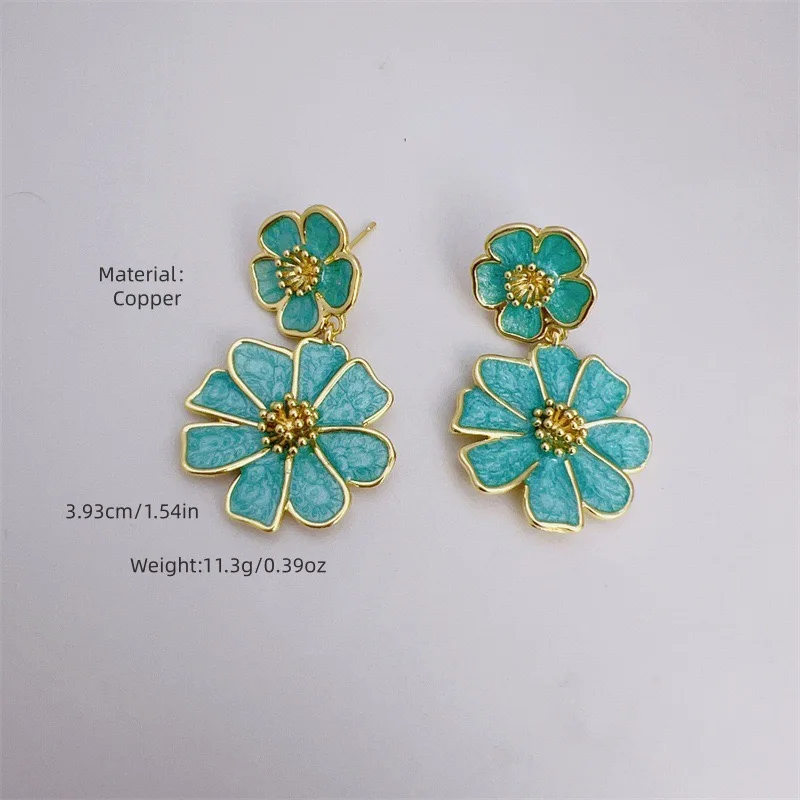 5Pairs/New Fashion Enamel Oil Art Sweet Five Flower Stud Earrings Elegant for Women Wedding Party Trendy Cute Jewelry Girls Gift
