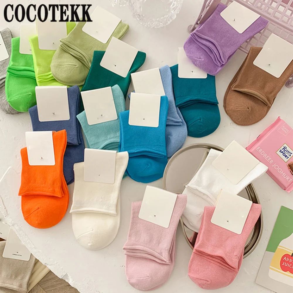 

New Arrived 20 Color Daily Versatile Combed Cotton Women's Socks Solid Candy Colorful Girl Socks Korean Spring Summer Style Gift
