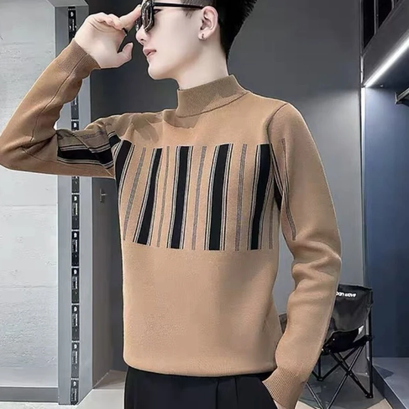 

Design Inspired Sweater Men's Long Sleeved New Thick and Stylish High Neck Knitted Base Sweater