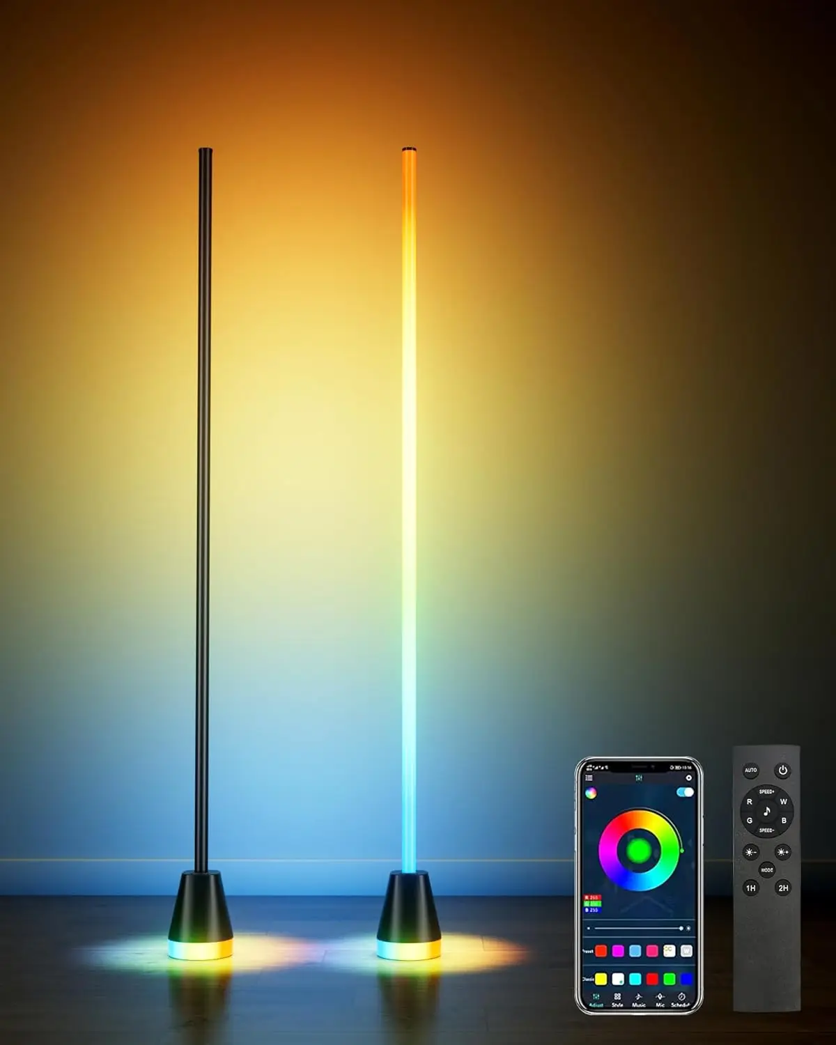 

2 Pack Smart RGB LED Corner Floor Lamp with App & Remote, 16M Colors Music Sync for Living Room, Bedroom