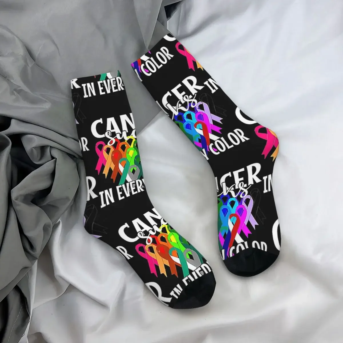 Cancer Sucks In Every Color Fighter Fight The Cancer Socks Harajuku Super Soft Stockings All Season Long Socks for Unisex Gifts