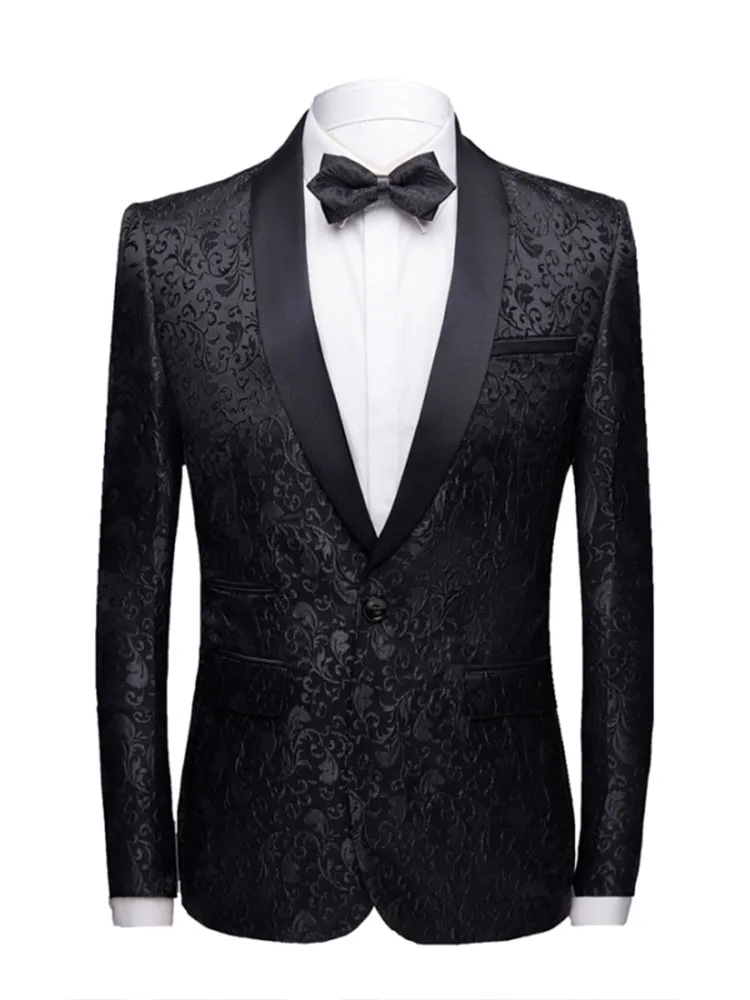 

Мужской приталенный свадебный костюм: пиджак с цветочным узором, длинными рукавами и пуговицами, для жениха и ведущего