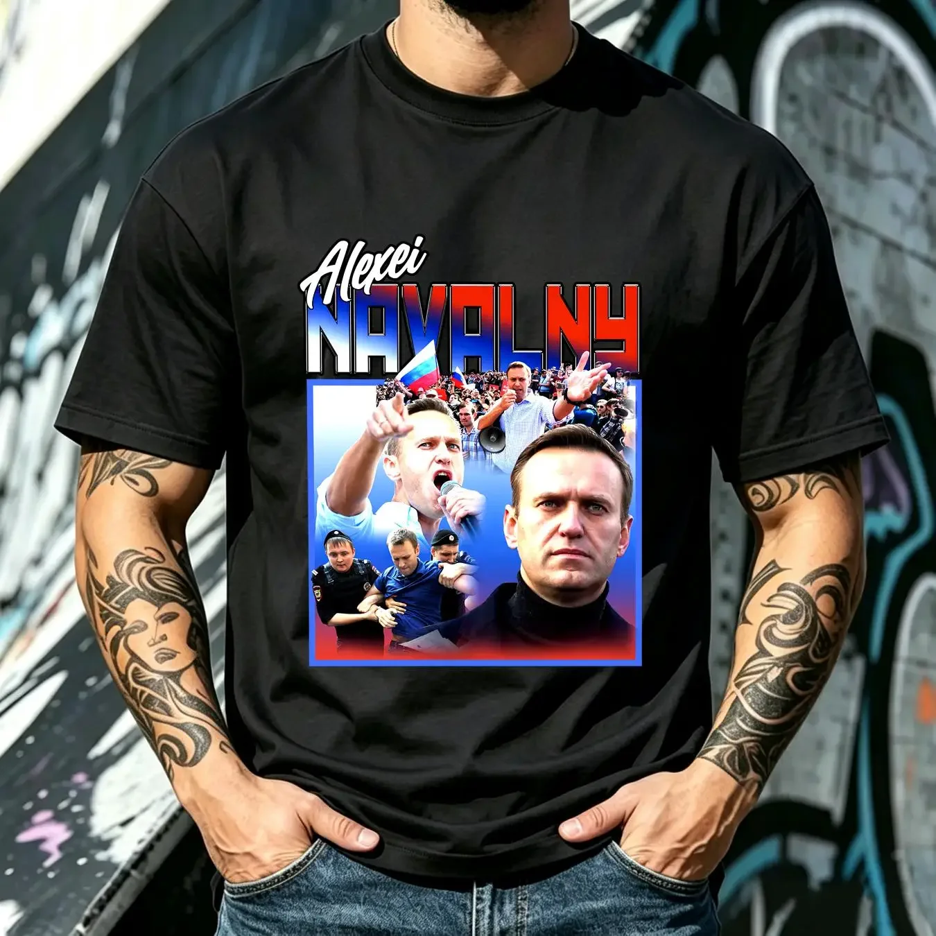 washed T Shirt ALEXEI NAVALNY Homage Free With Russian Politics Theme Activist Protest vintage Washed Casual fashion Versatile