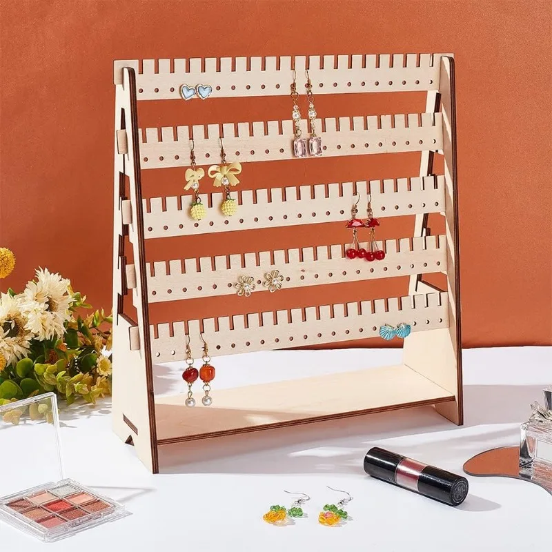 حوامل عرض القرط الخشبي ، برج المجوهرات المجمع ، منظم القرط ، حامل عشيق الأذن ، 5 طبقات ، ثقوب ، 1. #5