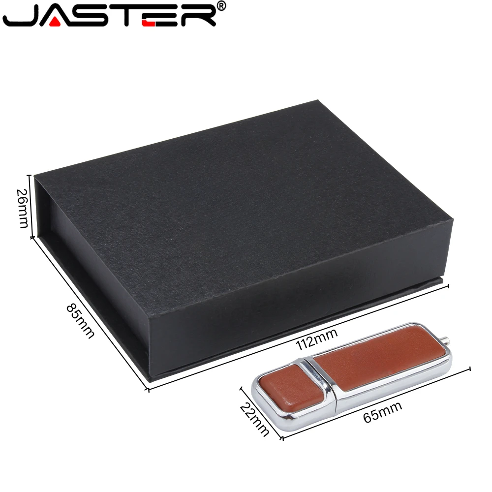 JASTER 다크 브라운 사각형 가죽 USB 2.0 플래시 드라이브, 흰색 메모리 스틱, 종이 상자 펜 드라이브, 64GB 외장 드라이브, 창의적인 선물, 128GB