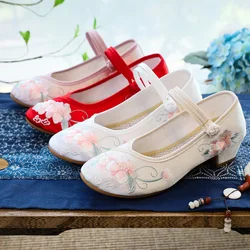 Summer Traditional Chinese Style Hanfu Qipao Pumps Low Heel Shoes Women Flower Embroidery Ethnic Pumps