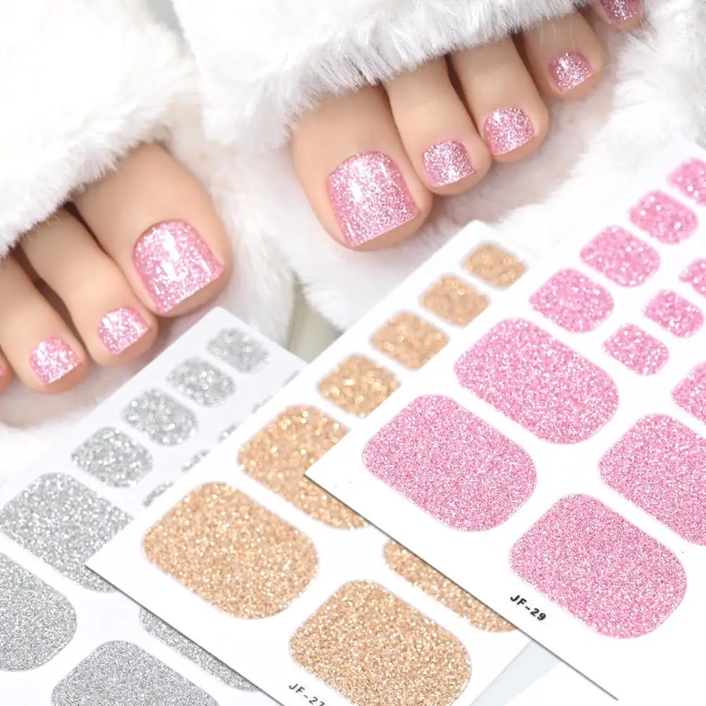 1PC NUOVO Gradiente Glitter Full Toe Nail Wraps 3D Lucido Omber Rosa/Viola/blu Punta Smalto Adesivi Cottura Gratuite Punta Strisce