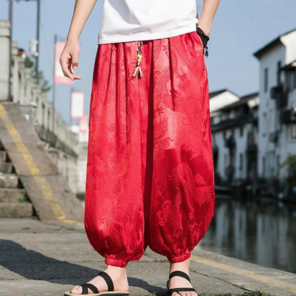 

Dragon Print Trousers Dragon Print Boho Harem Pants for Men Loose Breathable Ankle banded Yoga Pants with Soft Fabric