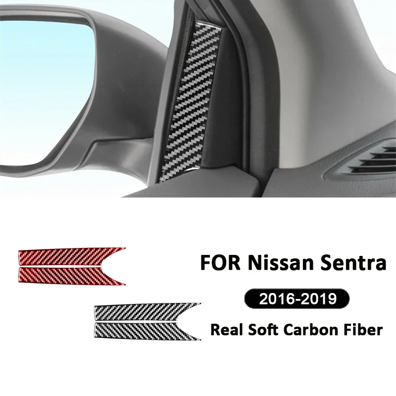

2PCS Carbon Fiber Car Window A-Pillar Panel Trim Strips Decoration Stickers For Nissan Sentra Sylphy 2016-2019 Accessories
