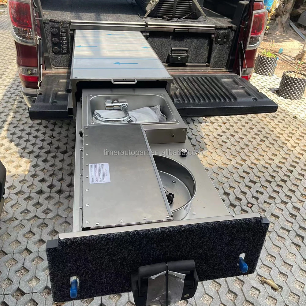 

Cool Car 4X4 Truck Bed Off-Road Long Camper Storage Containers Overland Customized Camper Slide Out Storage Mini Kitchen System