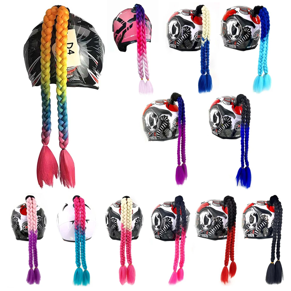 New Motorcycle Helmet Braids Woman Braids Wig For Motorbike Helmet Multicolor Twist Dual Pigtail Ponytail Christmas Present Gift