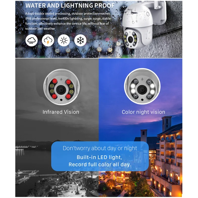 

HD Color Night Vision PTZ Control WiFi Wireless Waterproof Surveillance Camera Two-way Voice Human Motion Detection Alarm Push