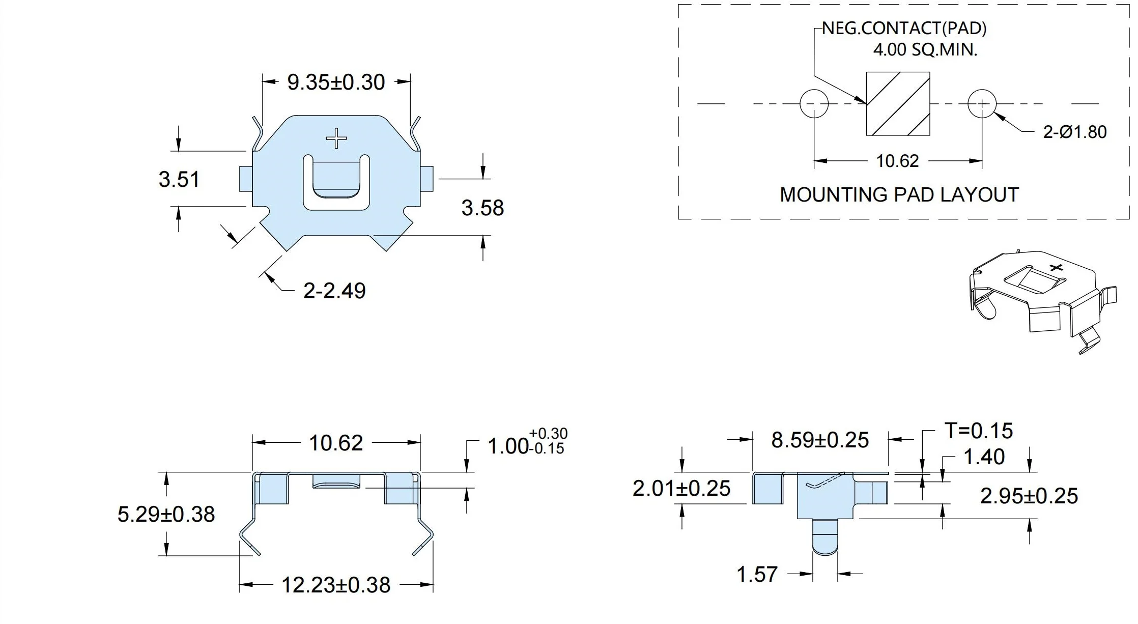 High Precision Metal CR927 Button Battery Holder THM CR1025 Battery Holder Clip SbM-3031