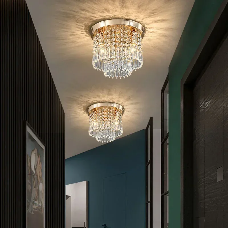 Modern Surface Mounted Bohemian Style Wood Led Ceiling Lights Luxury Crystal Hall Corridor Porch Balcony Bedroom Light