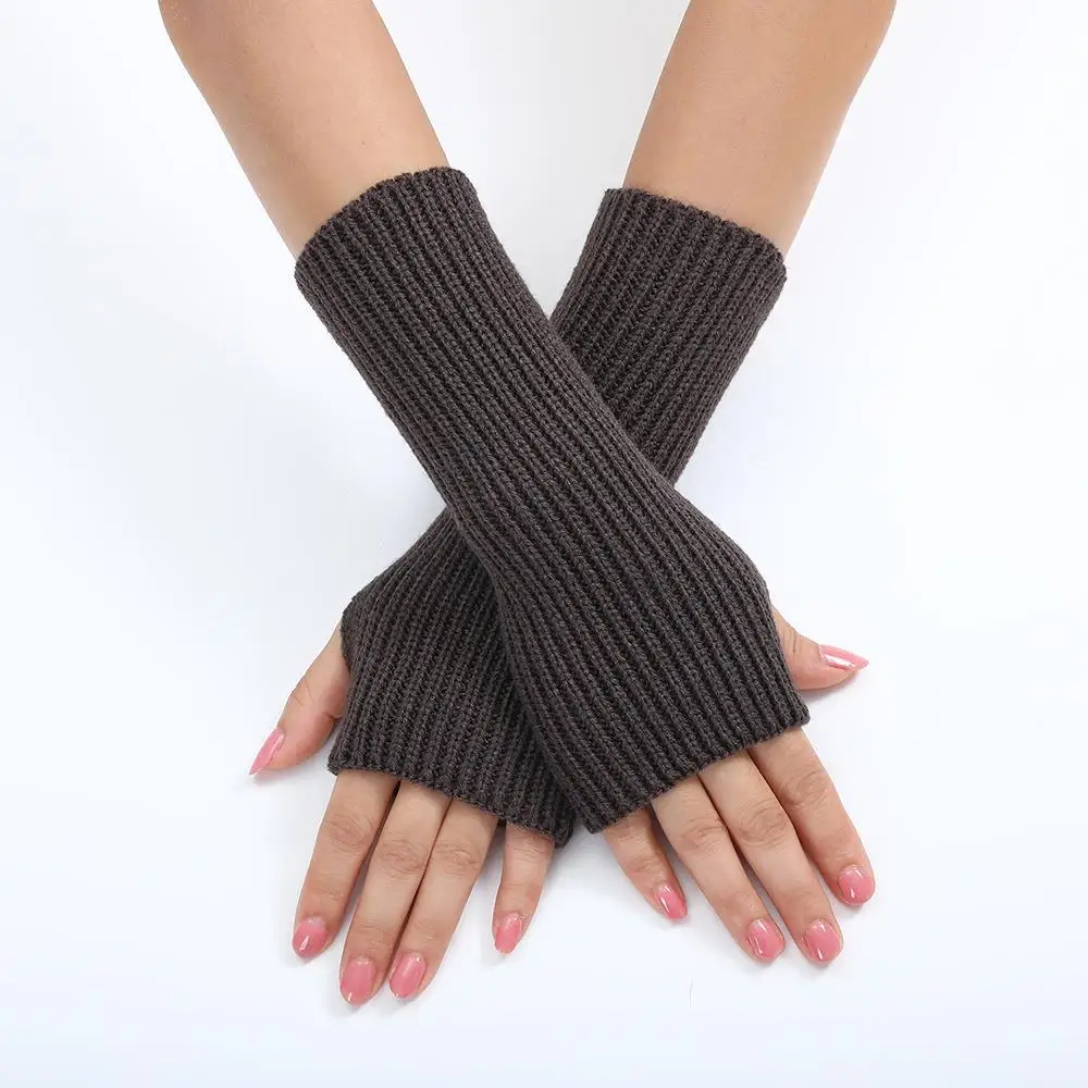 Women Long Fingerless Gloves Knitted Mittens Winter Arm Warmer Punk Gothic DIY Knitting Glove Y2K Girls Solid Gloves Arm Sleeves