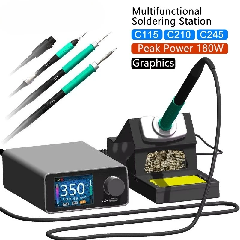 TC22 Color Screen Smart Soldering Station, Precise Temp Control, Compatible with C210/C245/C115 Tips